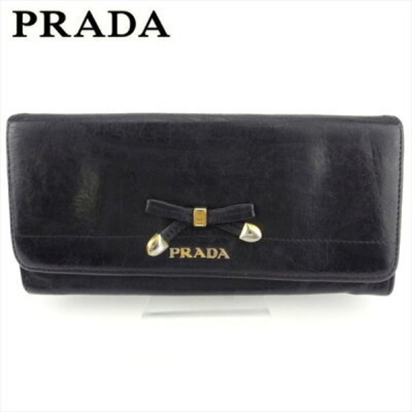 Prada long Wallet zipper Black leather ribbon - Picture 1 of 6